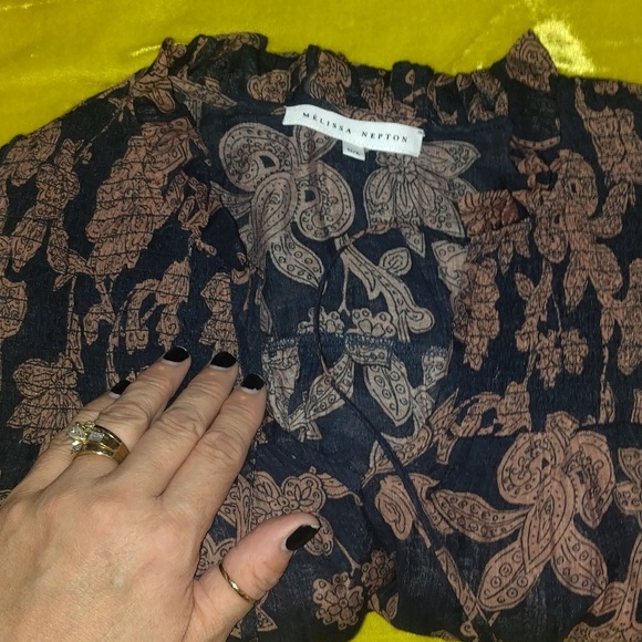 Melissa Nepton Copper Navy Lou Blouse sz Large - Picture 3 of 4